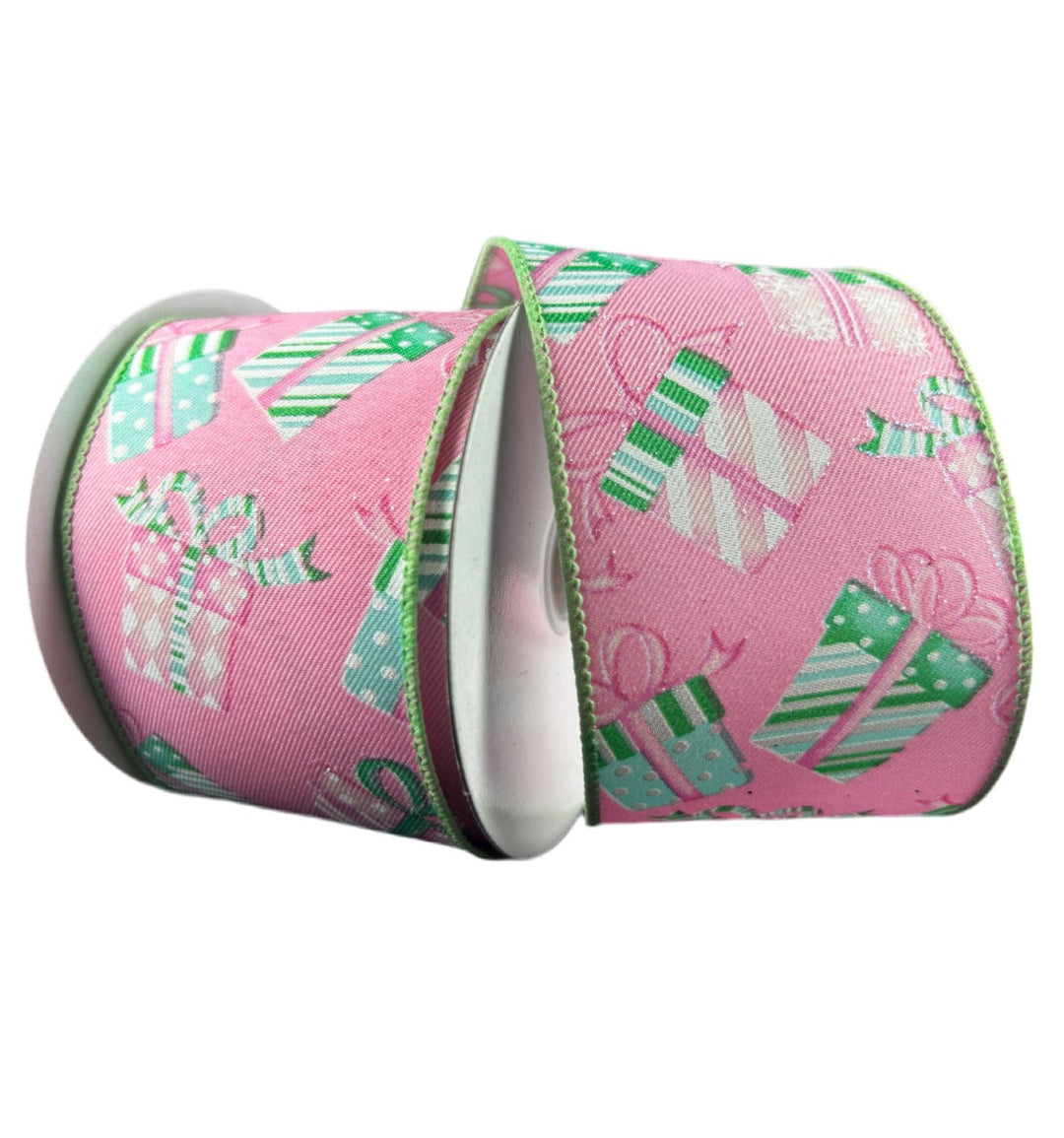 Pink and mint gifts wired ribbon , 2.5" - Greenery MarketRibbons & Trim71413 - 40 - 44