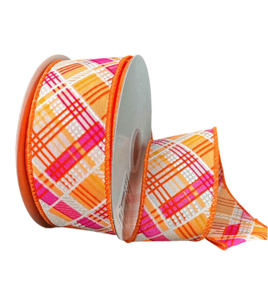 Pink and Orange Plaid Wired Ribbon, 1.5” - Greenery Marketwired ribbon41523 - 09 - 19