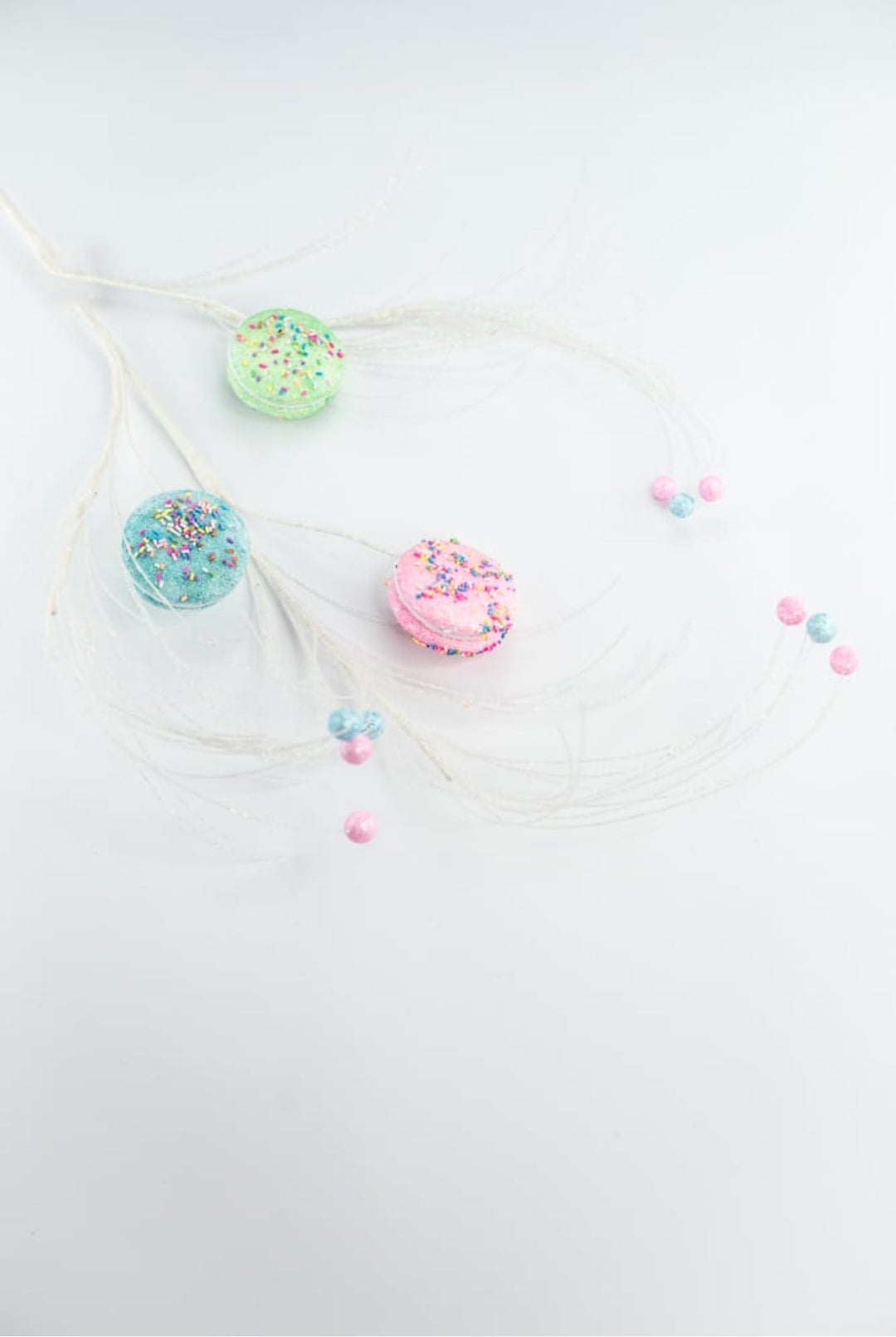 Pink, blue, and green macaroons spray with sprinkles - Greenery MarketOrnamentsBM2953BLPKGR