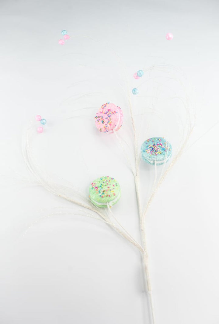 Pink, blue, and green macaroons spray with sprinkles - Greenery MarketOrnamentsBM2953BLPKGR