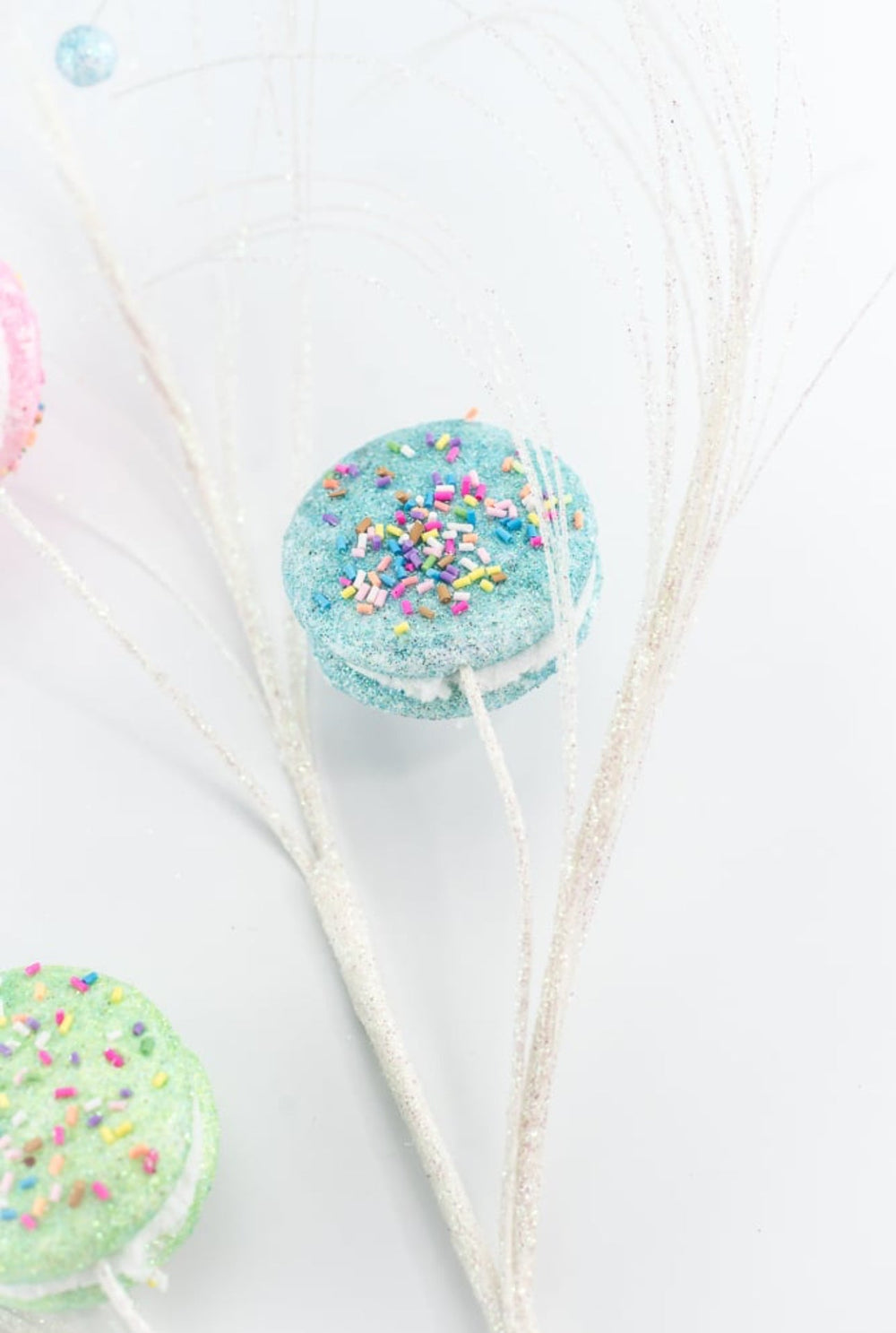 Pink, blue, and green macaroons spray with sprinkles - Greenery MarketOrnamentsBM2953BLPKGR