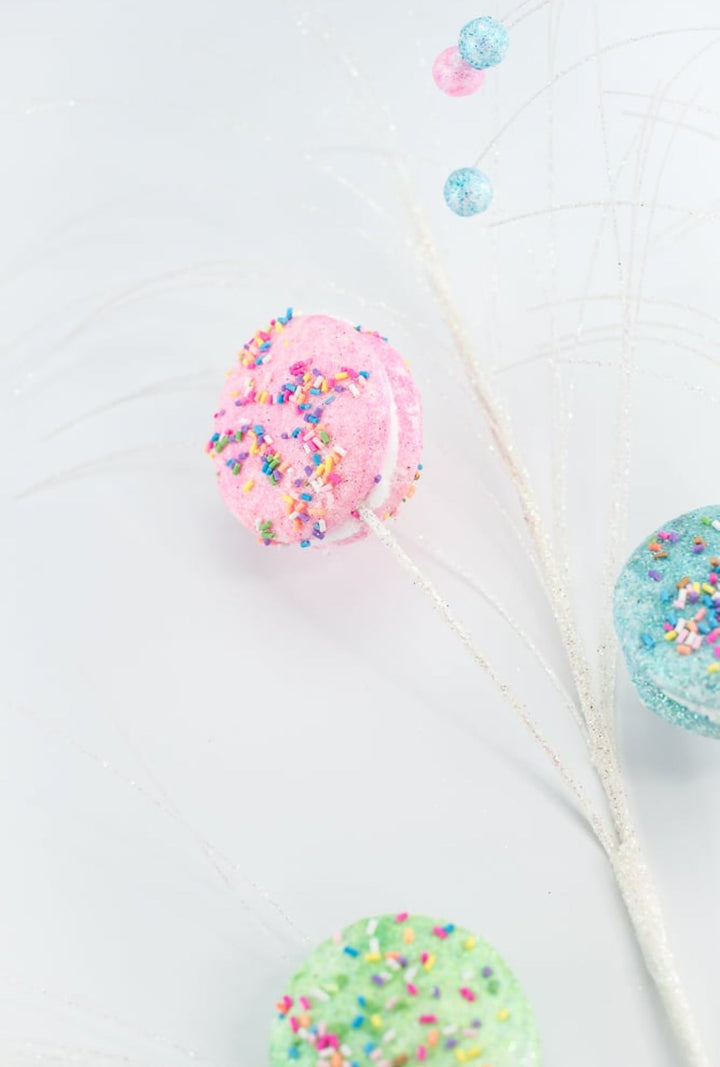 Pink, blue, and green macaroons spray with sprinkles - Greenery MarketOrnamentsBM2953BLPKGR