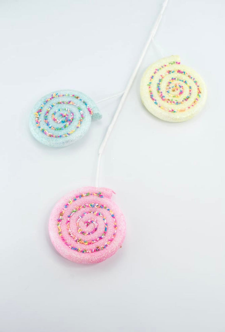 Pink, blue, and yellow lollipops spray with sprinkles - Greenery MarketOrnamentsBM2930PKGRBL