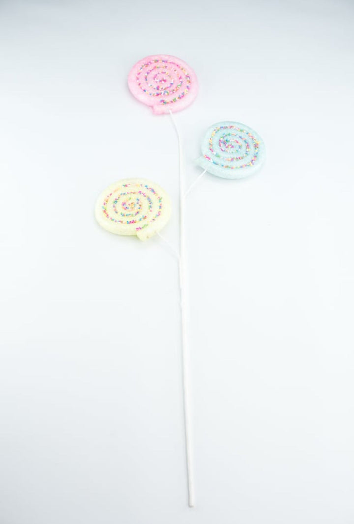 Pink, blue, and yellow lollipops spray with sprinkles - Greenery MarketOrnamentsBM2930PKGRBL