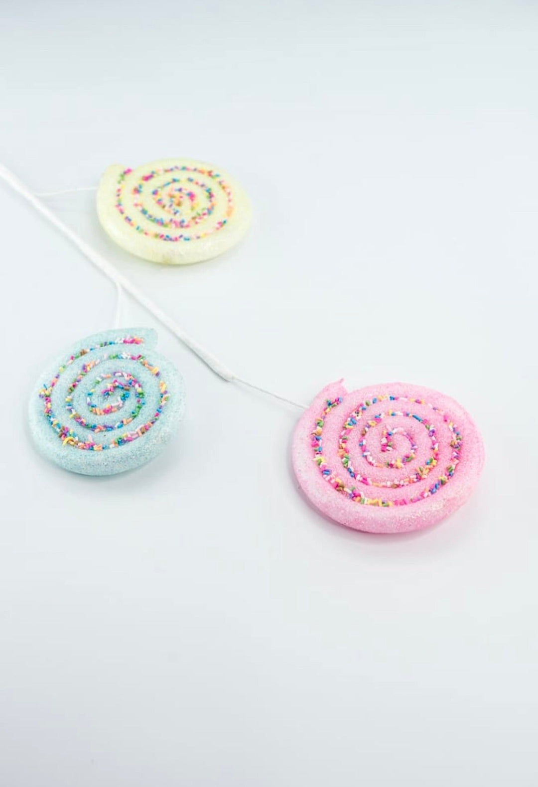 Pink, blue, and yellow lollipops spray with sprinkles - Greenery MarketOrnamentsBM2930PKGRBL