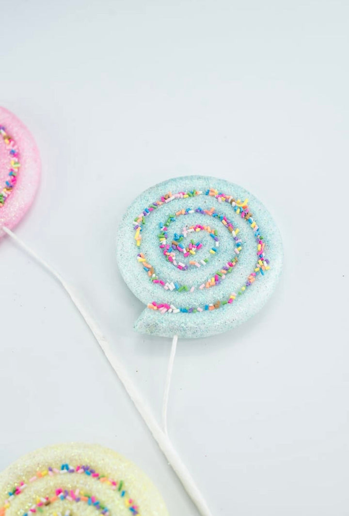 Pink, blue, and yellow lollipops spray with sprinkles - Greenery MarketOrnamentsBM2930PKGRBL