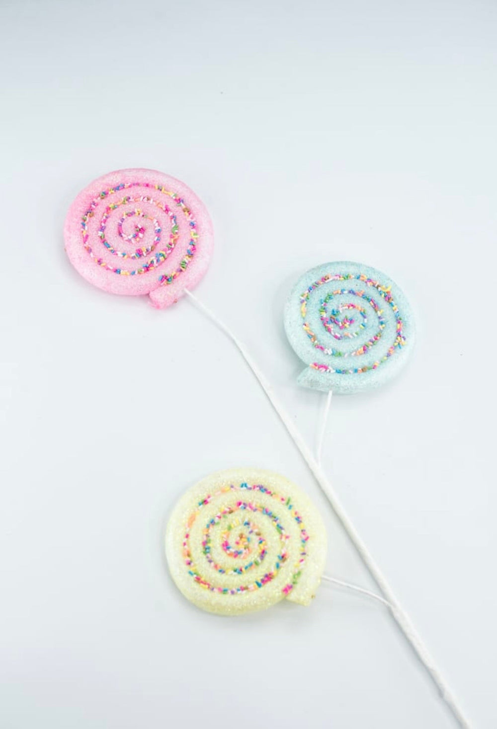 Pink, blue, and yellow lollipops spray with sprinkles - Greenery MarketOrnamentsBM2930PKGRBL