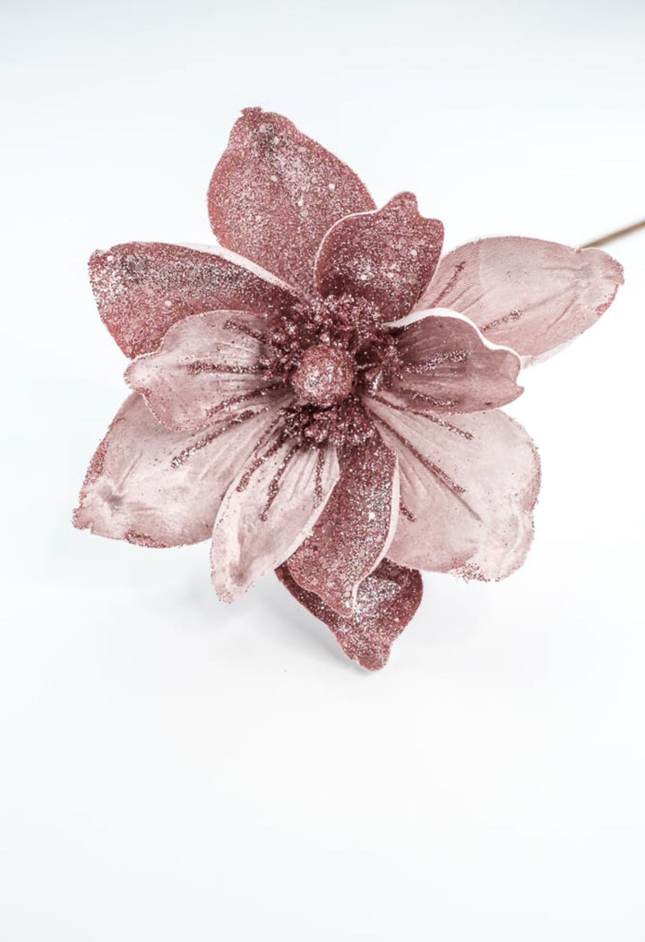 Pink glitter and velvet magnolia stem - Greenery MarketGF2276PK
