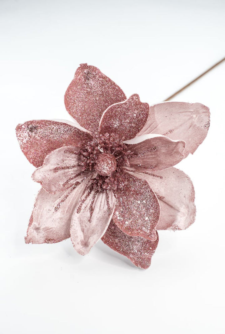 Pink glitter and velvet magnolia stem - Greenery MarketGF2276PK
