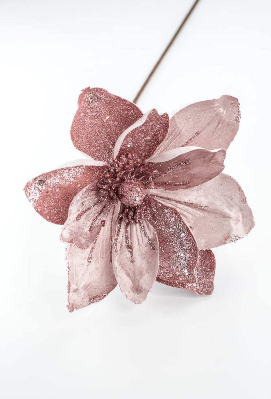 Pink glitter and velvet magnolia stem - Greenery MarketGF2276PK