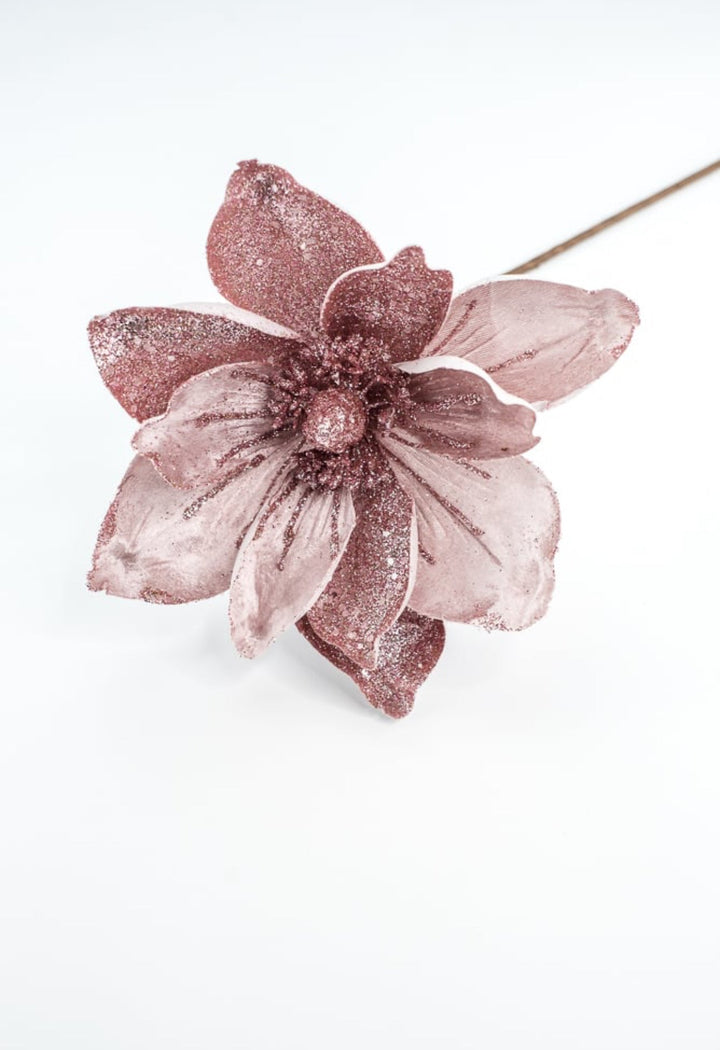 Pink glitter and velvet magnolia stem - Greenery MarketGF2276PK