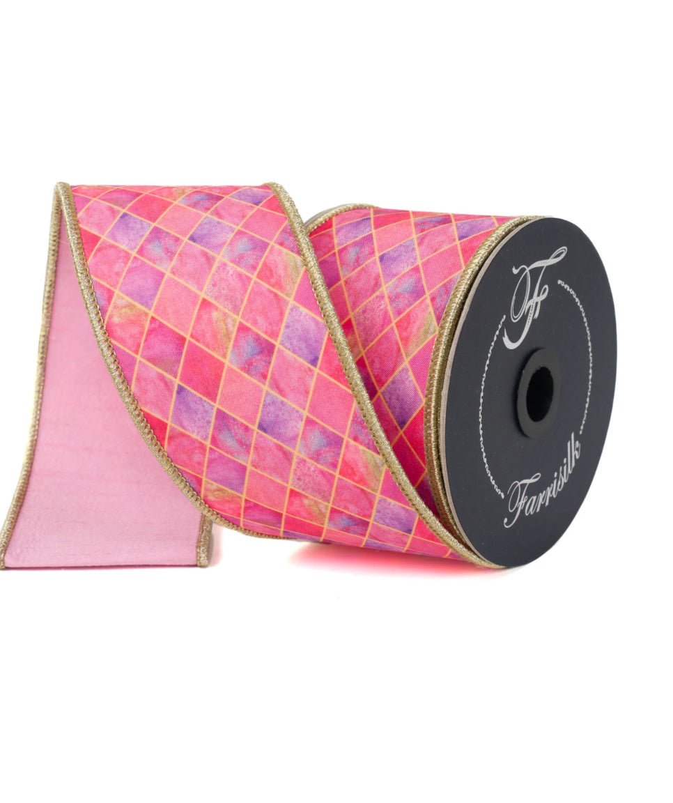 Pink Harlequin Panes 2.5” farrisilk wired ribbon - Greenery MarketRibbons & TrimSR005 - 14