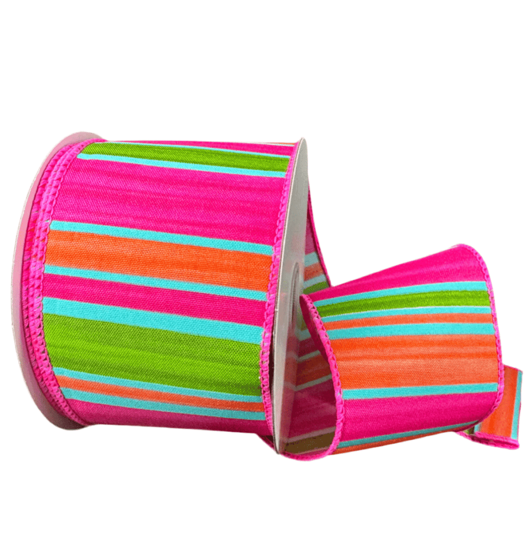 Pink, Orange, Green, And Turquoise Wired Ribbon, 2.5” - Greenery Marketwired ribbon41509 - 40 - 46