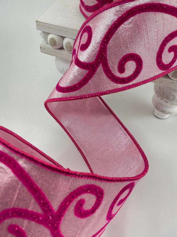 Pink swirls 2.5” farrisilk wired ribbon - Greenery MarketRibbons & TrimRK678 - 22