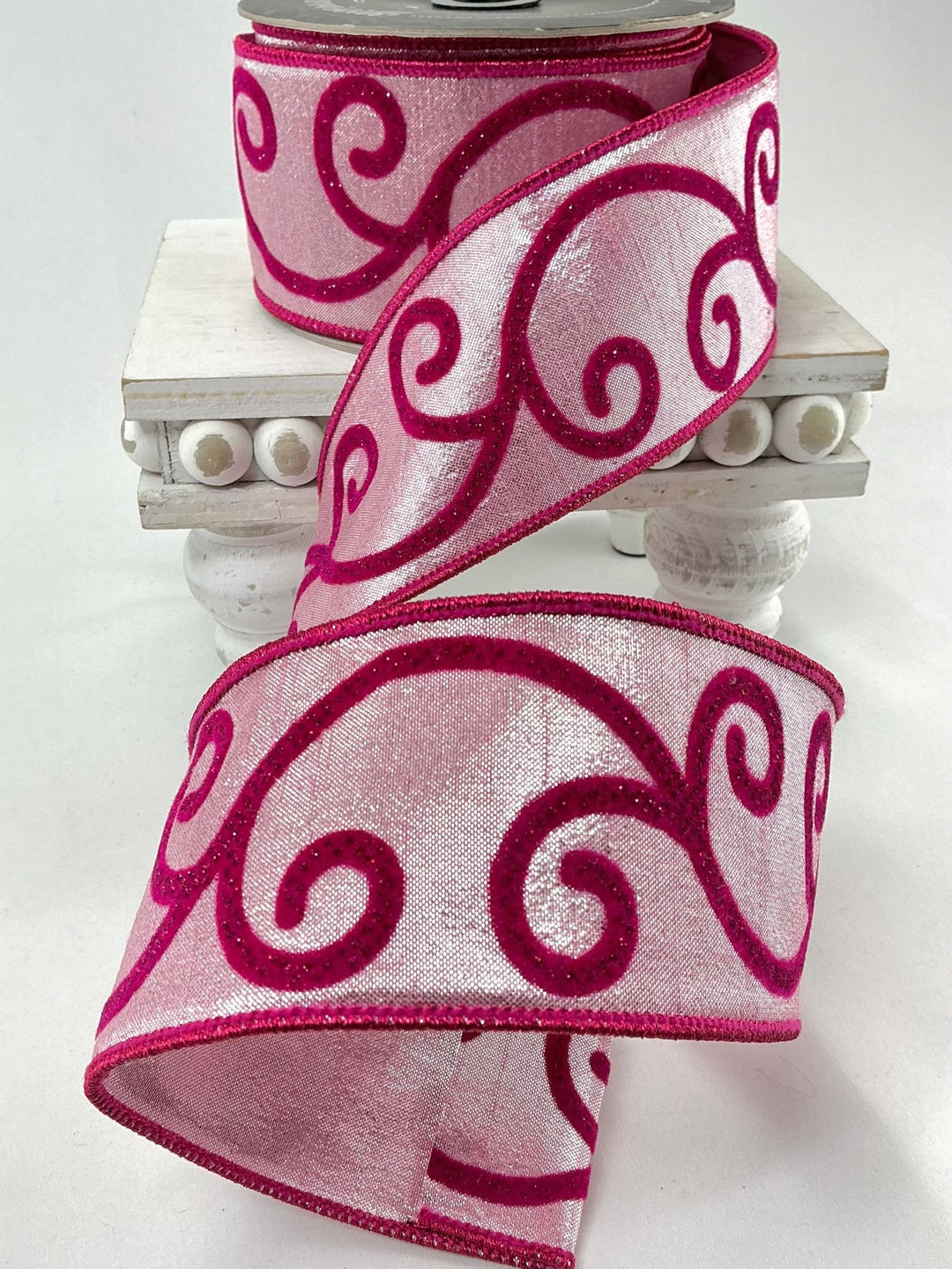 Pink swirls 2.5” farrisilk wired ribbon - Greenery MarketRibbons & TrimRK678 - 22
