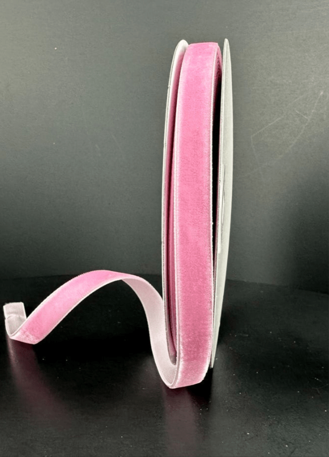 Pink unwired velvet ribbon 3/8” - Greenery MarketWired ribbonX950701 - 03