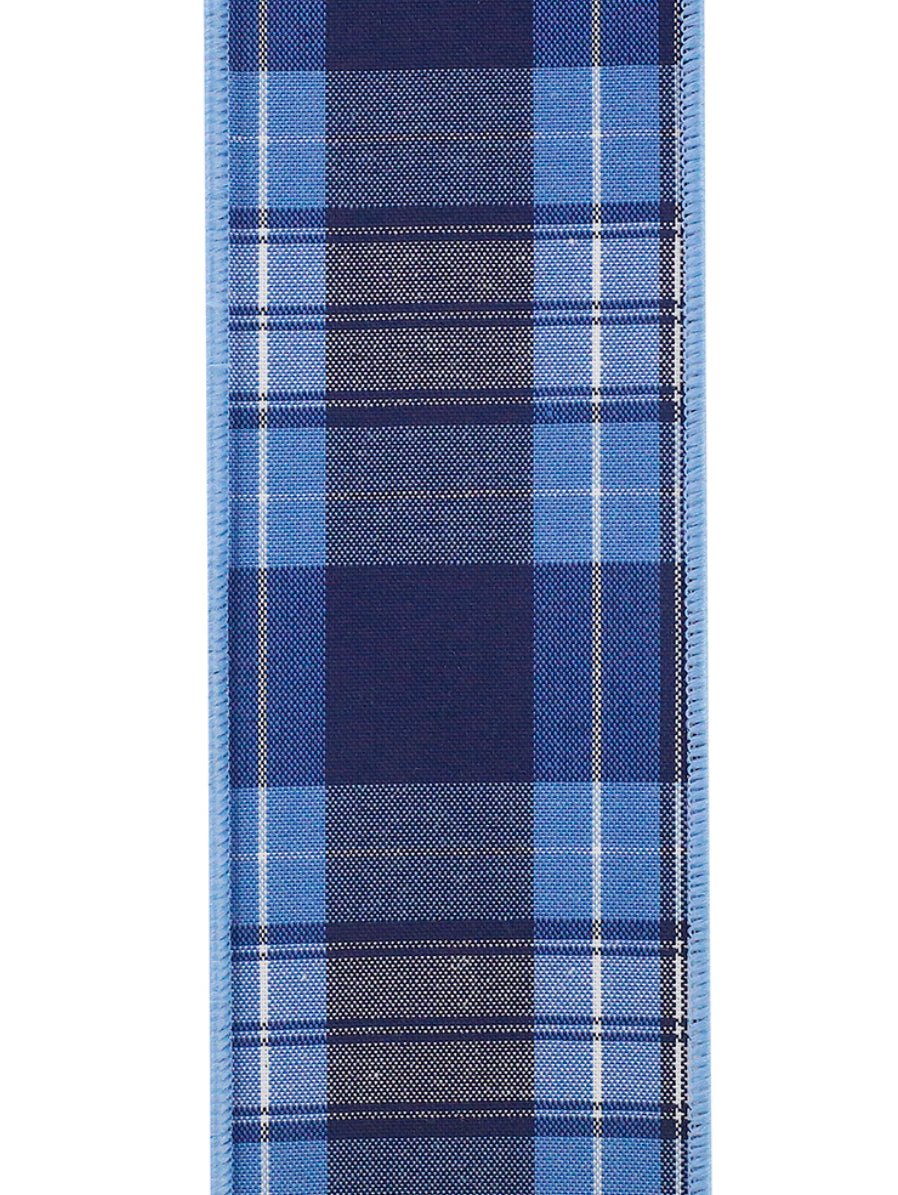 Plaid Ocean Blue Wired Ribnon - Greenery Market77308M - 001 - 40F