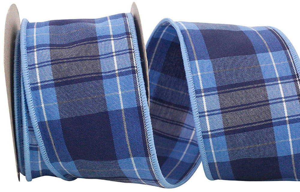 Plaid Ocean Blue Wired Ribnon - Greenery Market77308M - 001 - 40F