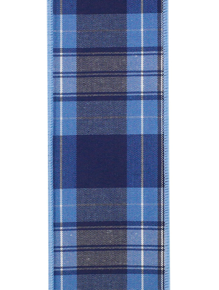Plaid Ocean Blue Wired Ribnon - Greenery Market77308M - 001 - 40F