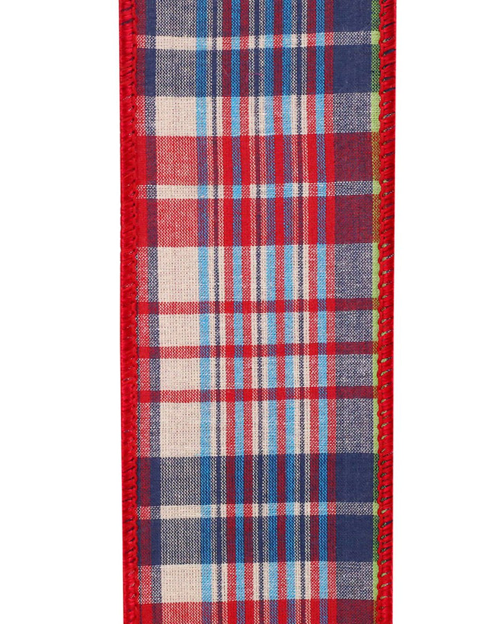 Plaid Red Blue Wired Ribnon - Greenery Market93848W - 653 - 40F
