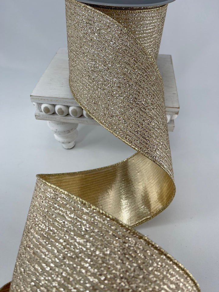 Platinum glitter stripe 4” farrisilk wired ribbon - Greenery MarketRibbons & TrimRA110 - 51