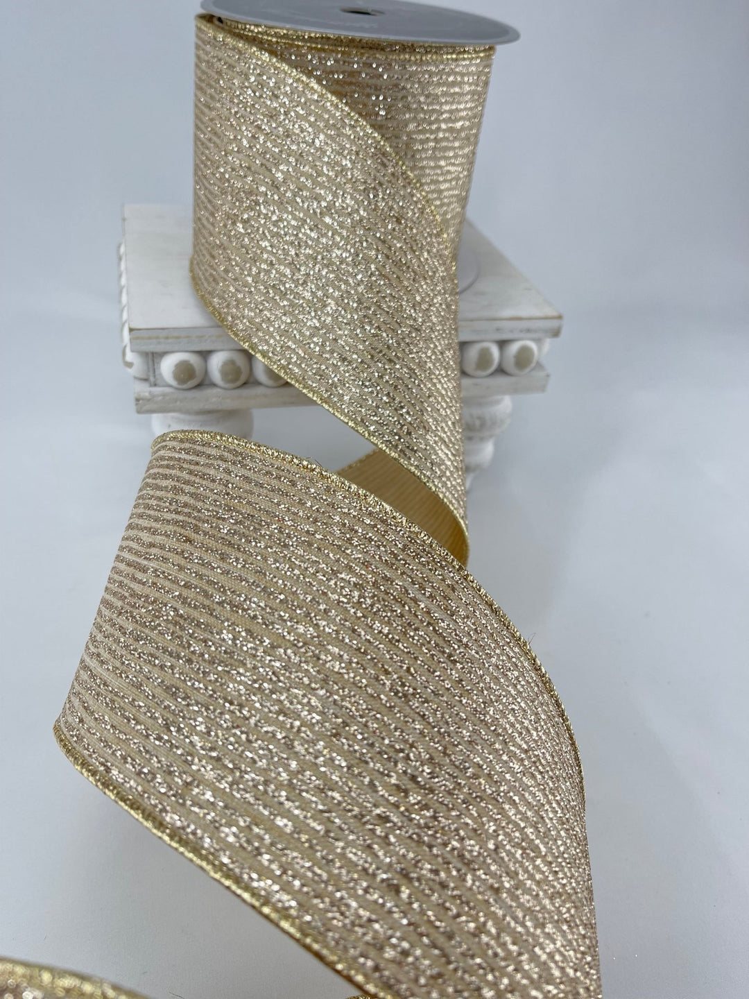Platinum glitter stripe 4” farrisilk wired ribbon - Greenery MarketRibbons & TrimRA110 - 51