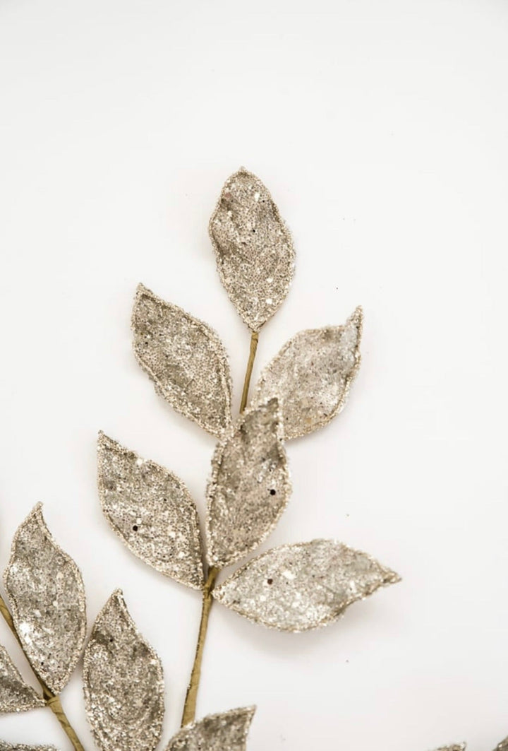 Platinum sequin and micro beaded leaves spray - Greenery MarketMTX68898 PLAT