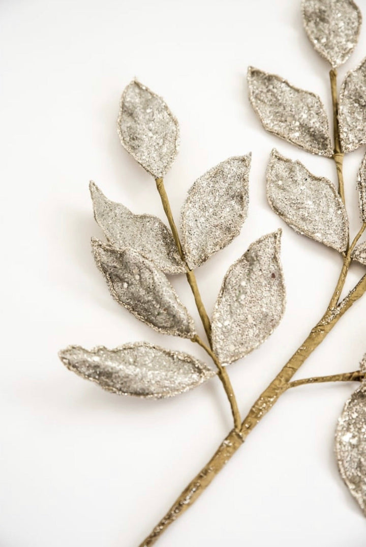 Platinum sequin and micro beaded leaves spray - Greenery MarketMTX68898 PLAT