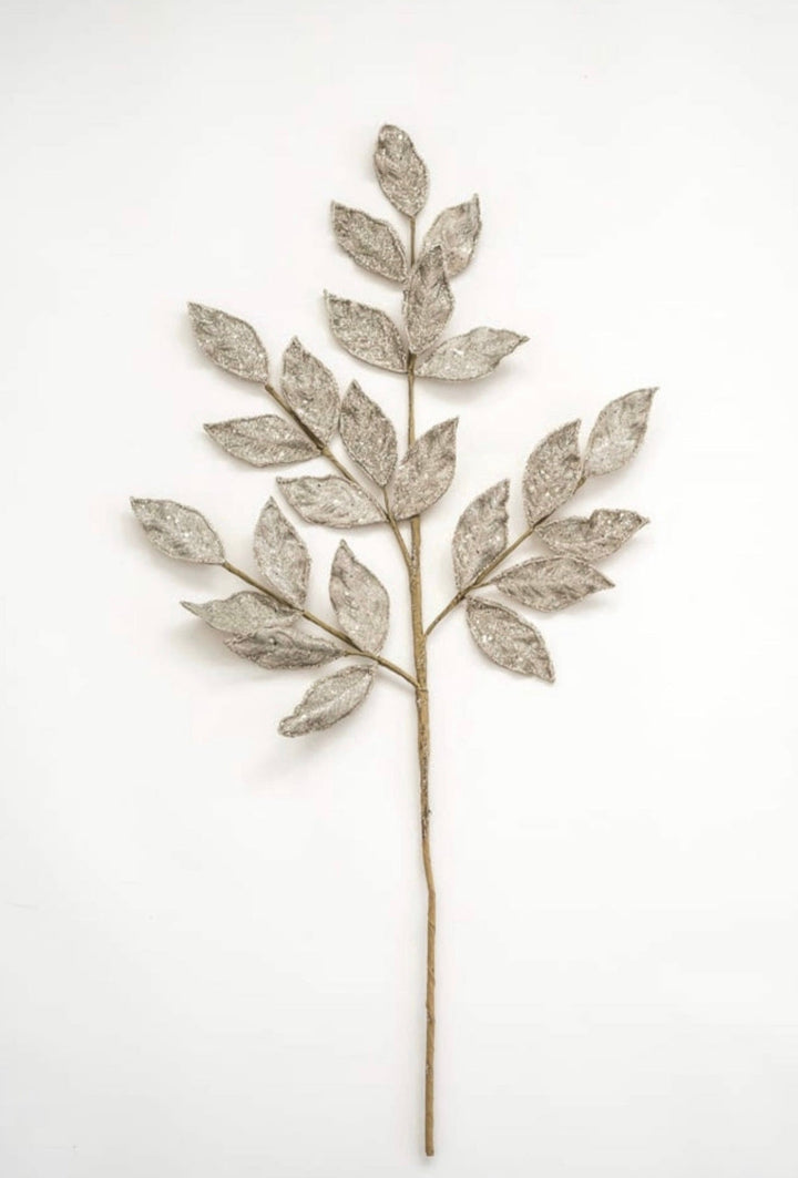 Platinum sequin and micro beaded leaves spray - Greenery MarketMTX68898 PLAT