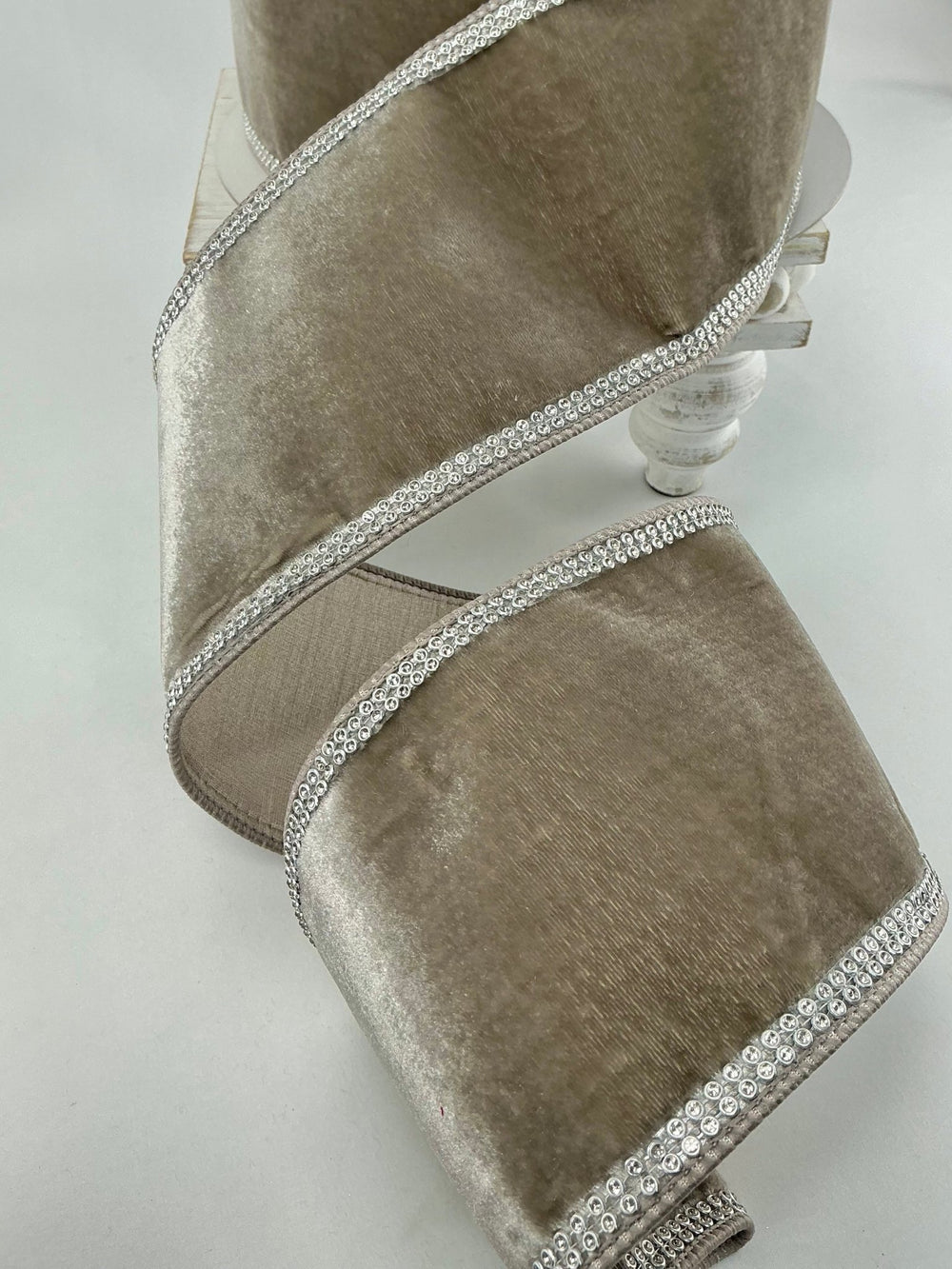 Platinum velvet sparkle 4” farrisilk wired ribbon - Greenery MarketRibbons & TrimRG255 - 51
