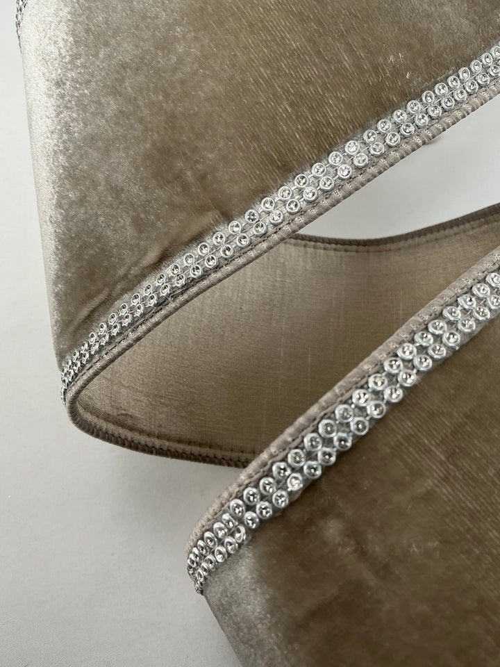 Platinum velvet sparkle 4” farrisilk wired ribbon - Greenery MarketRibbons & TrimRG255 - 51