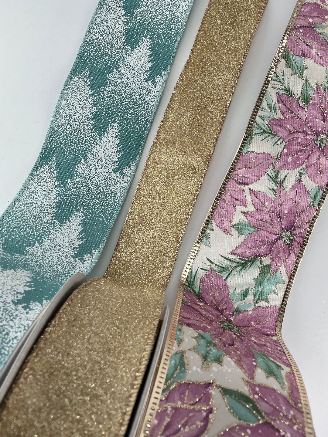 Plum mint Poinsettia Christmas wired ribbon 2.5” - Greenery Marketwired ribbon76455 - 40 - 48
