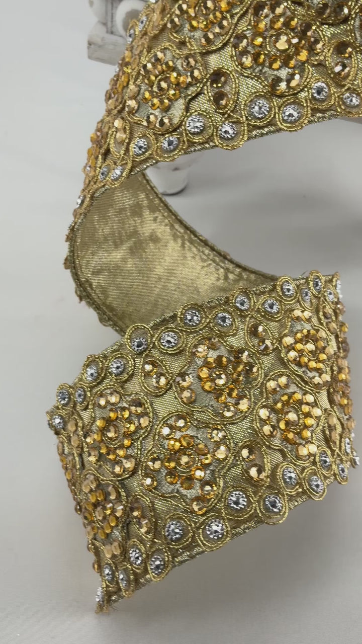 Farrisilk gold jewels wired ribbon - 2.5”