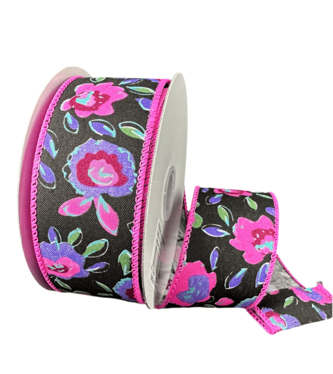 Purple Floral Wired Ribbon, 1.5” - Greenery Marketwired ribbon41547 - 09 - 21