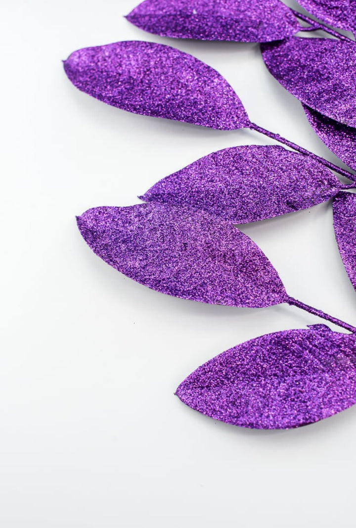 Purple Glitter Leaves Spray - Greenery MarketWreath attachments86008PU