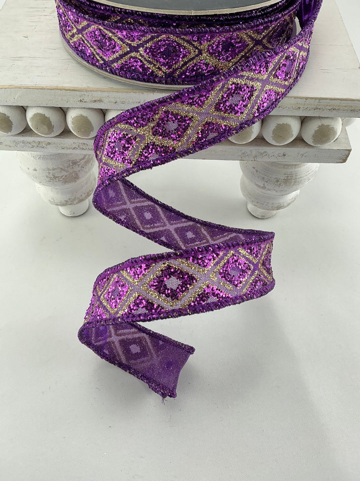 Purple, marquise diamond, farrisilk wired ribbon - Greenery MarketRibbons & TrimRK281 - 27