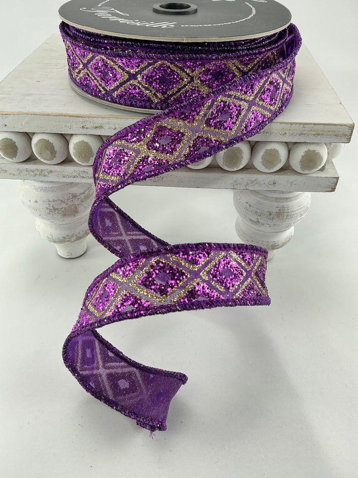 Purple, marquise diamond, farrisilk wired ribbon - Greenery MarketRibbons & TrimRK281 - 27
