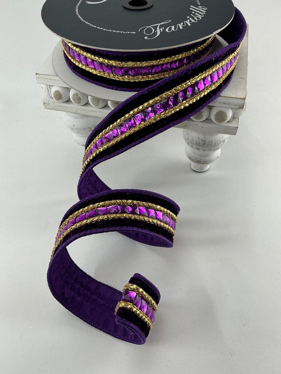 Purple velvet jewelry gemstones 1.5” farrisilk wired ribbon - Greenery MarketRibbons & TrimRG250 - 27