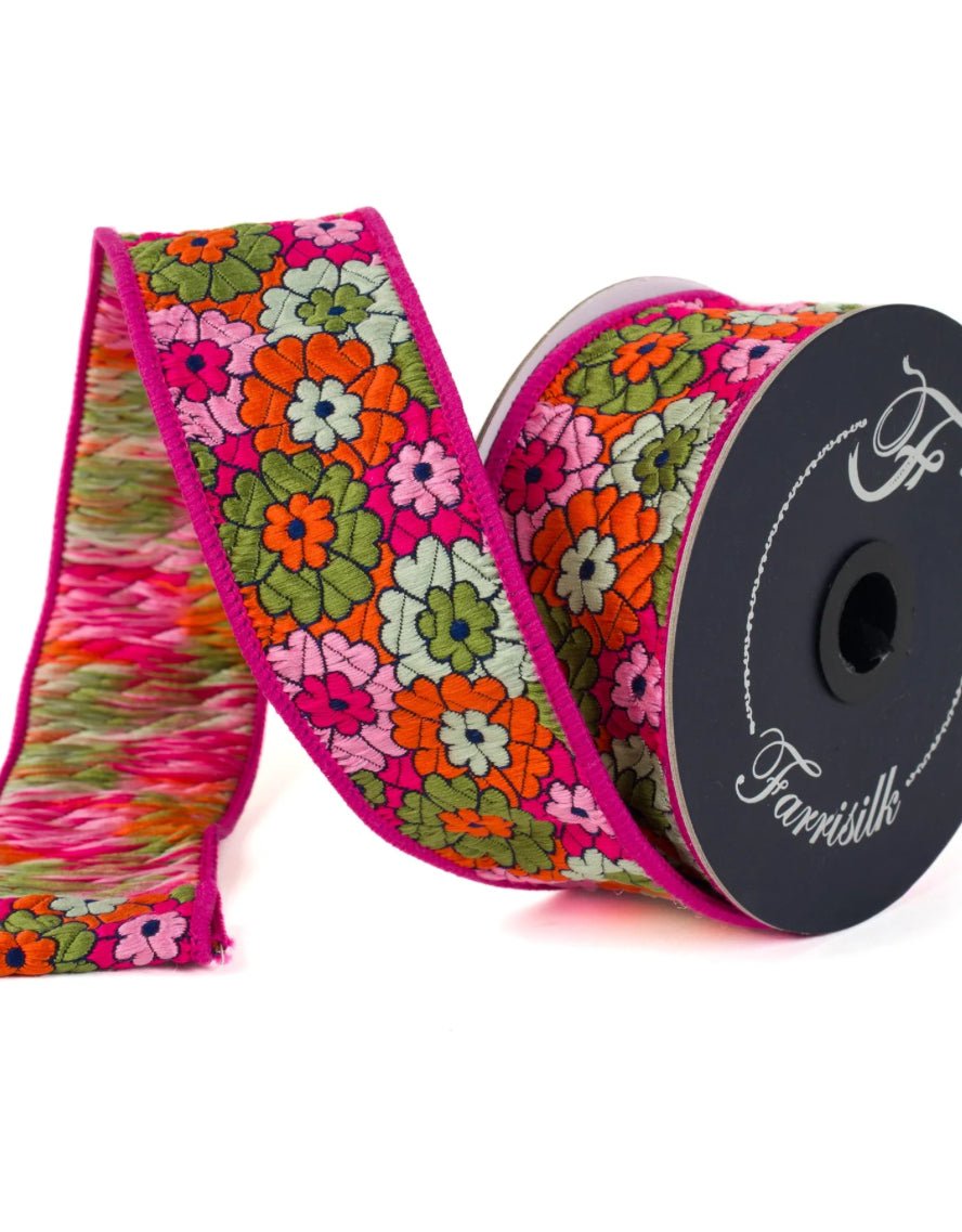 Quilted Floral 2” Farrisilk Wired Ribbon - Pink - Greenery MarketRibbons & TrimSR103 - 15