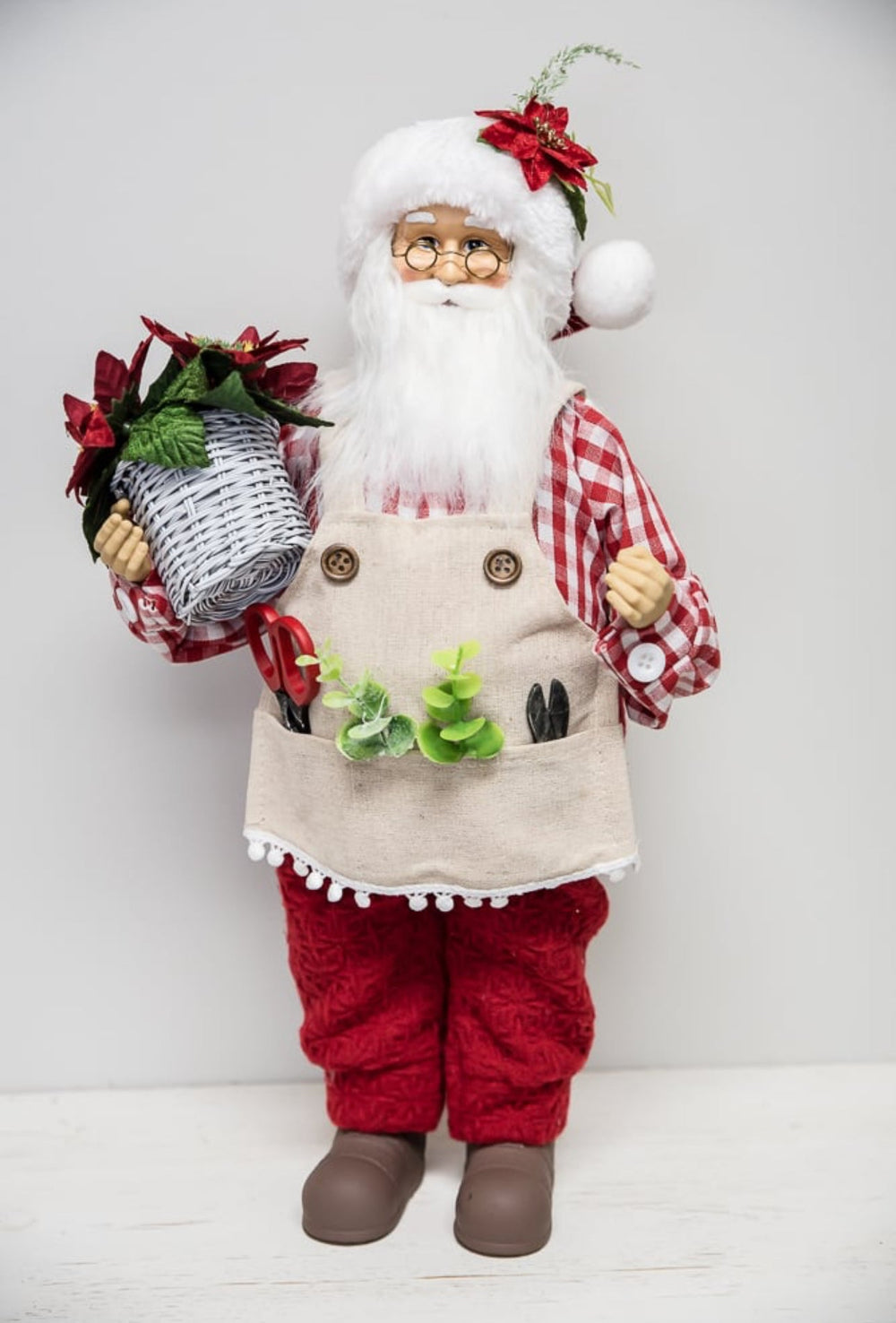 Raz Gingham gardening Santa Claus - Greenery MarketHome decor4415634