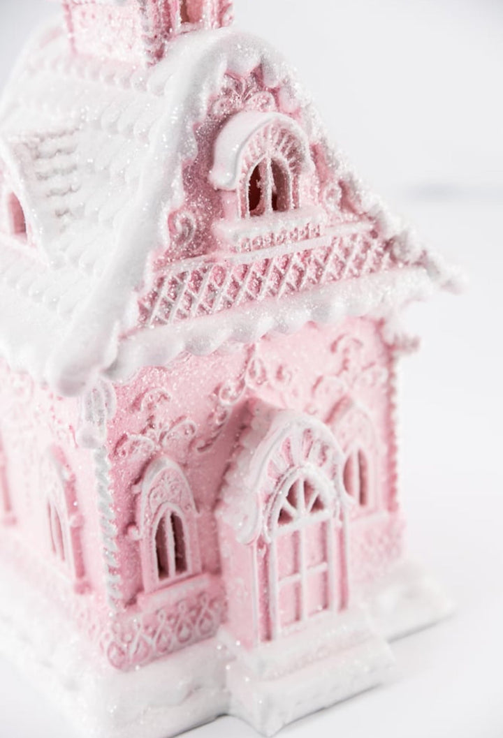 Raz lighted, pink gingerbread house - 13” - Greenery Market4457675