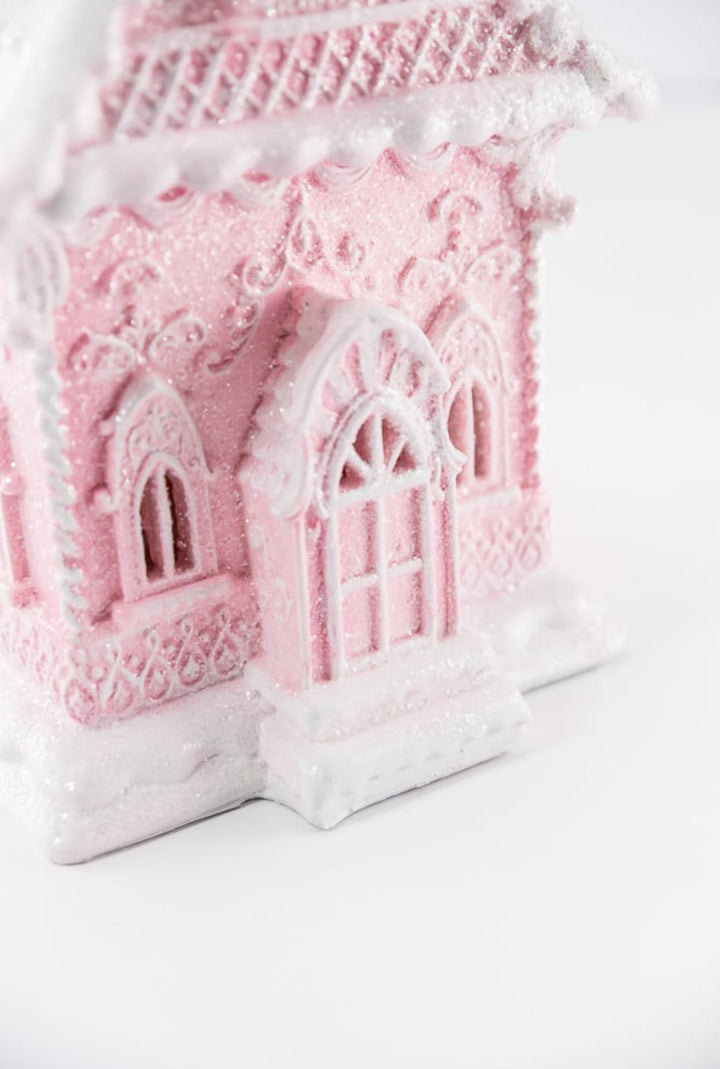 Raz lighted, pink gingerbread house - 13” - Greenery Market4457675