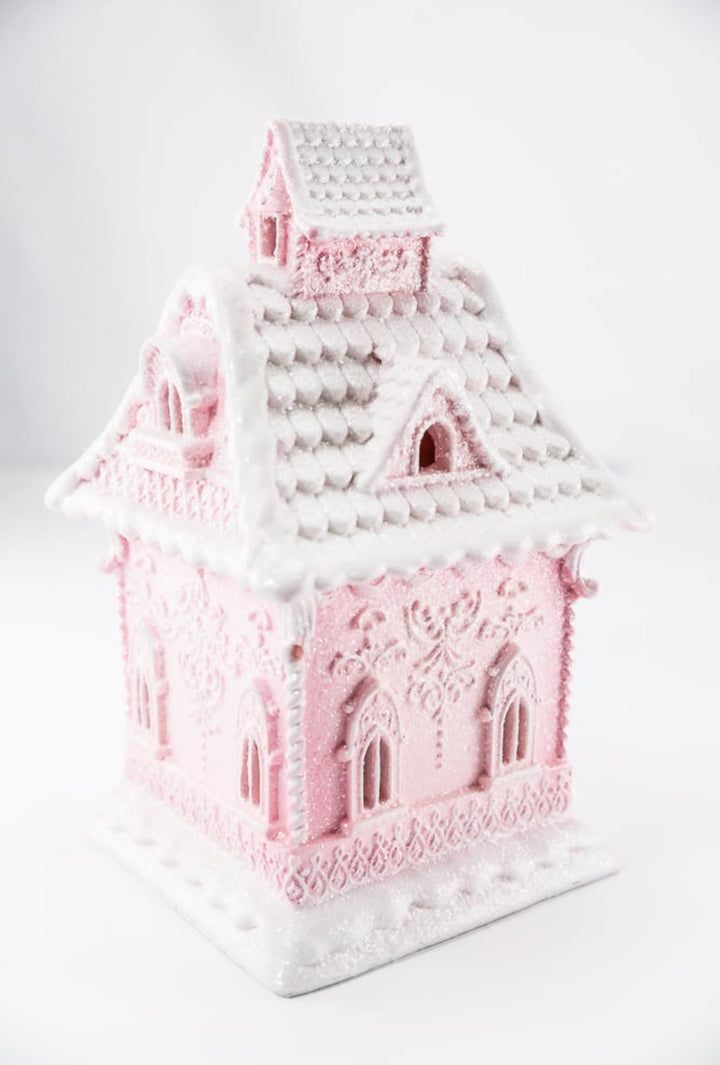 Raz lighted, pink gingerbread house - 13” - Greenery Market4457675