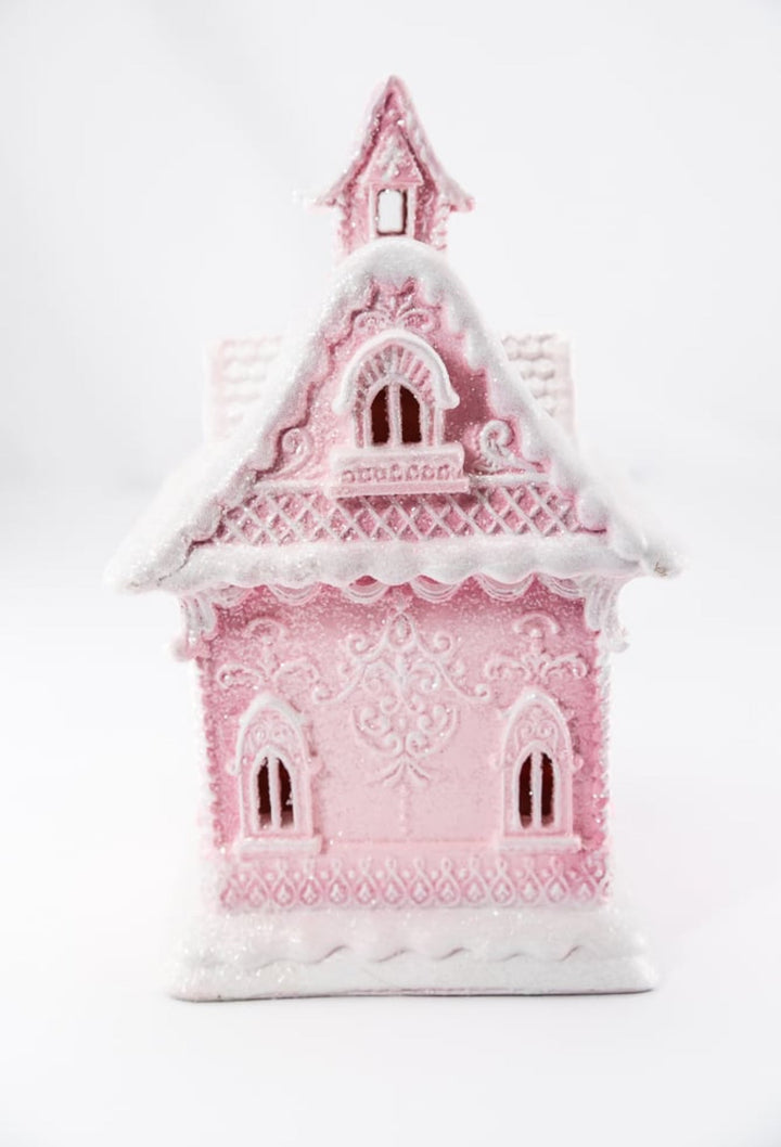 Raz lighted, pink gingerbread house - 13” - Greenery Market4457675