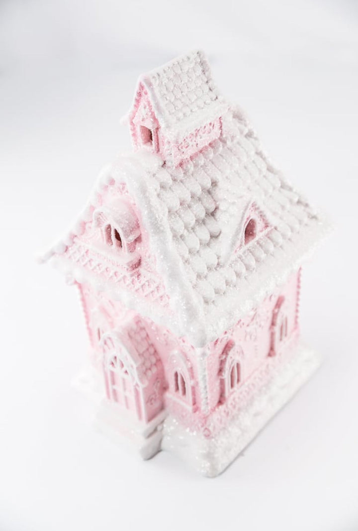 Raz lighted, pink gingerbread house - 13” - Greenery Market4457675