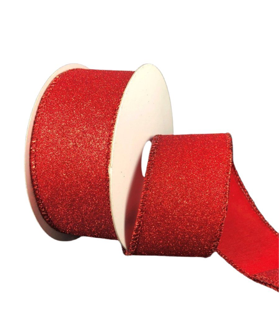 Red All Flat Glitter Wired Ribbon, 1.5" - Greenery MarketWired ribbonX820609 - 12