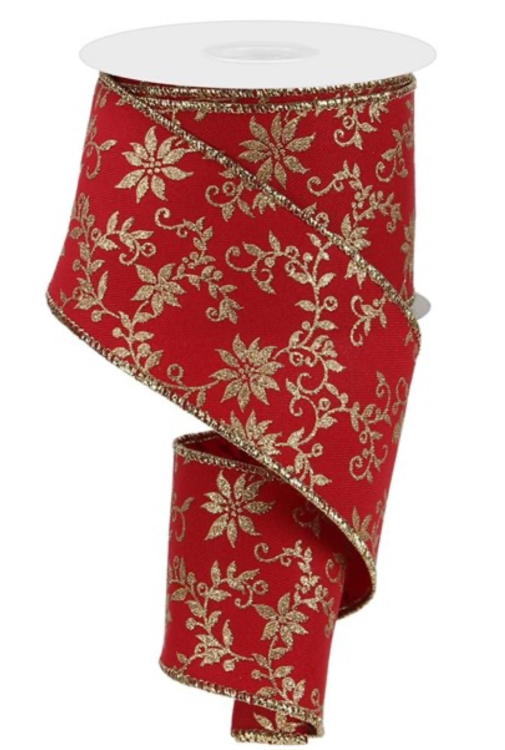 Red and gold poinsettia wired ribbon - 2.5” - Greenery MarketWired ribbonRGE110224