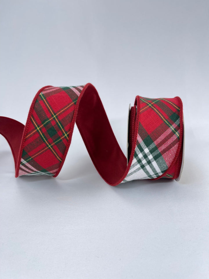 Red and green holiday plaid ribbon - 2.5” - Greenery MarketWired ribbon237111