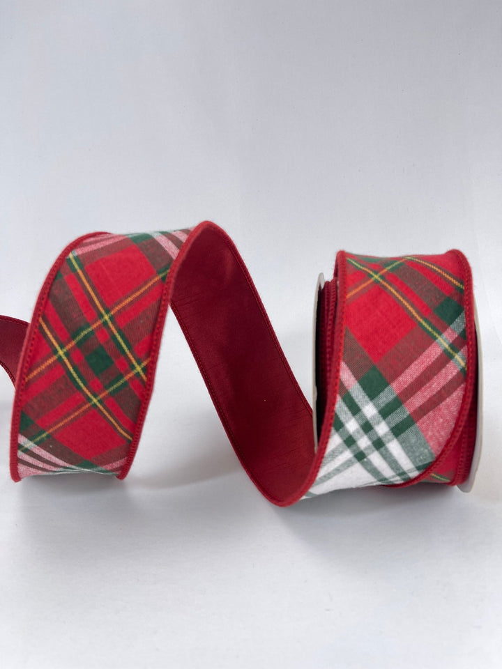 Red and green holiday plaid ribbon - 2.5” - Greenery MarketWired ribbon237111
