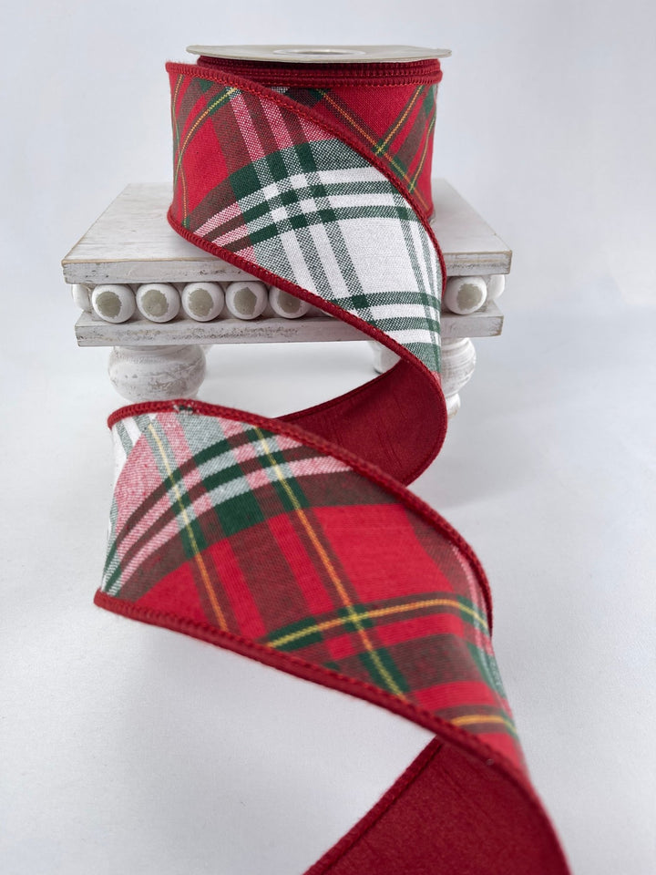 Red and green holiday plaid ribbon - 2.5” - Greenery MarketWired ribbon237111